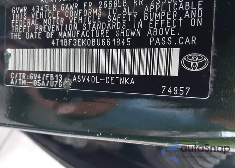 2011 Toyota Camry Le из США, поврежденный, VIN 4T1BF3EK0BU661845